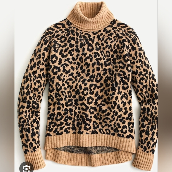 J. Crew Leopard Print Turtleneck Sweater - Brown and Black Size Large PTP 23 - Picture 1 of 5
